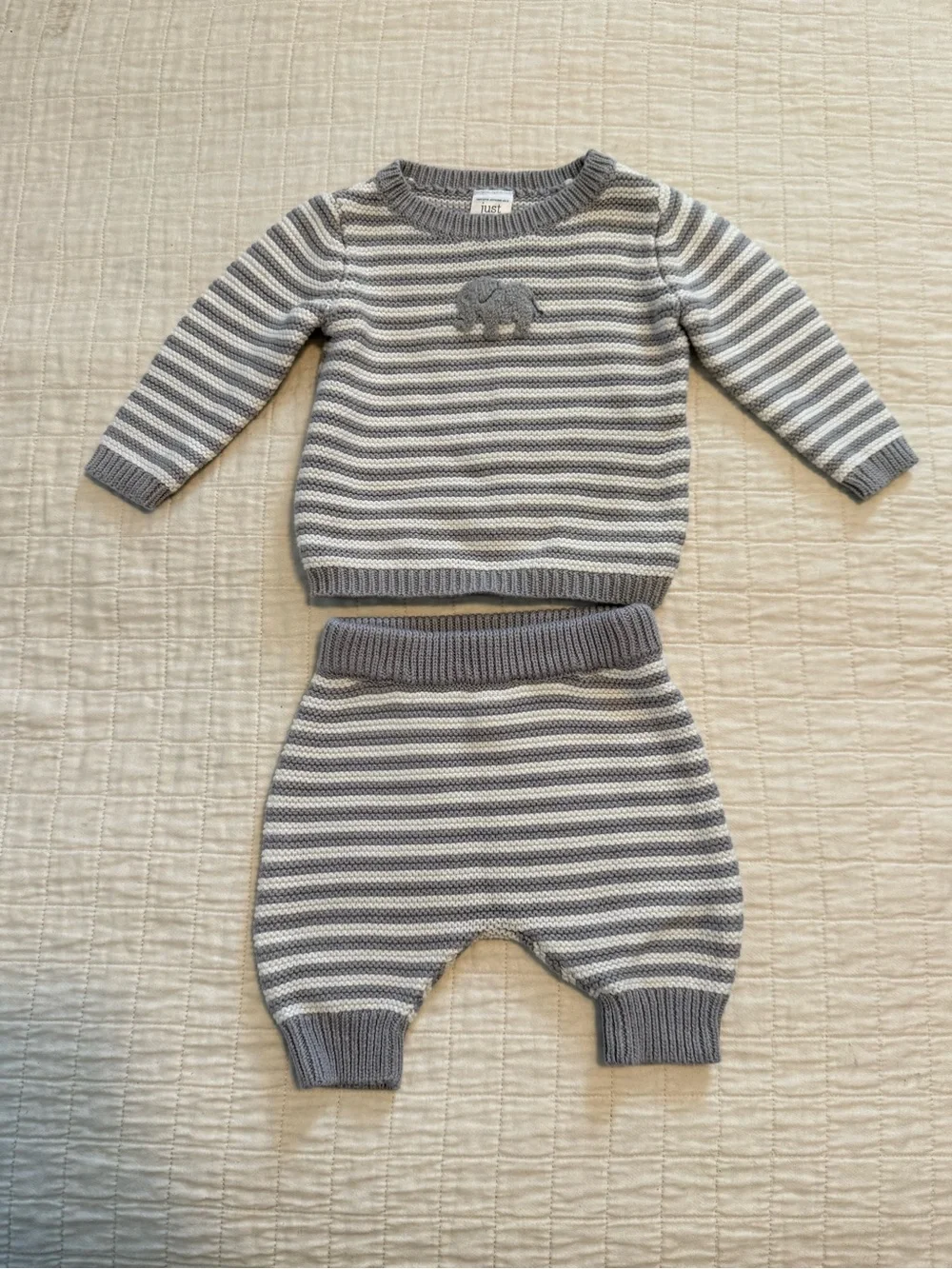 Carter's Gray & Cream Striped Knit Elephant Sweater Set